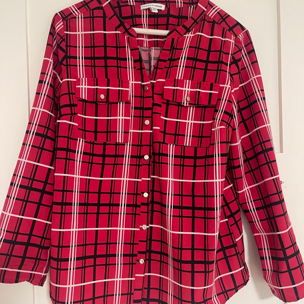 Notations Red Plaid Popover Shirt